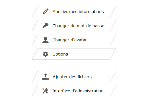 Menu disponible coté galerie dans le profil d'un membre qui dispose d'un accès à l'interface d'administration